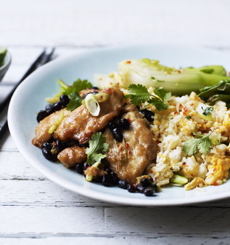 a takeaway favourite black bean chicken with egg fried rice