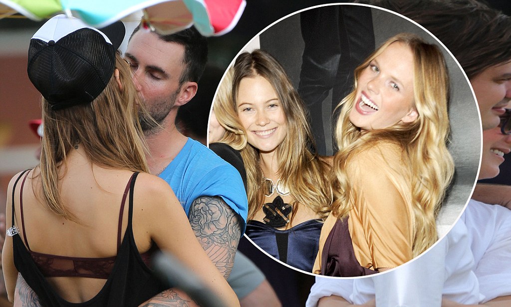adam levine shares a kiss with victorias secret beauty behati prinsloo who modelled with his ex anne daily mail online