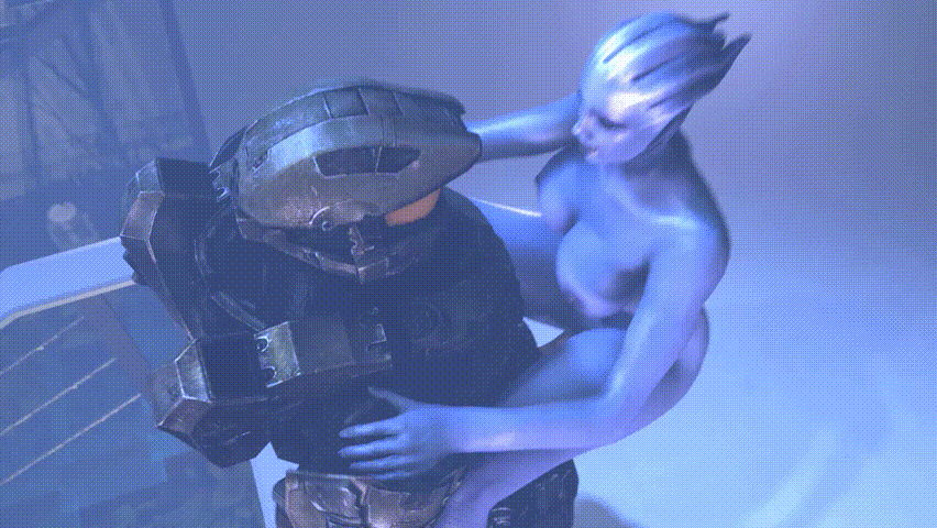 alien animated armor asari blue skin bouncing breasts female halo series large breasts liara