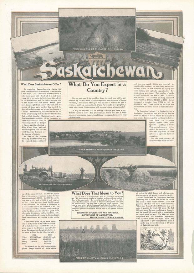an advertisement in christmas magazine promotes settlement in saskatchewan which had attained provincehood only