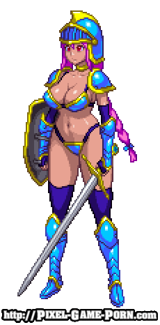 animated gif of busty ecchi oppai hentai warrior game babe in a gaming sprite from trollbusters
