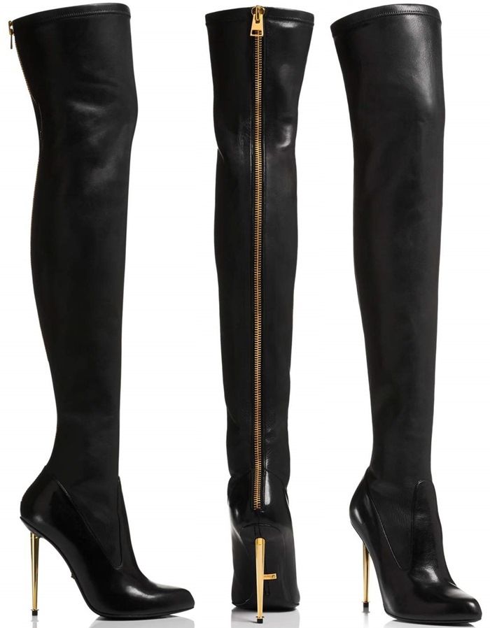 ariana grande in tom ford nappa stretch leather metal stilleto over the knee boots
