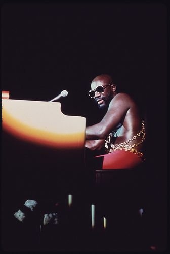 awesome black soul singer isaac hayes performs at the international amphitheater in chicago