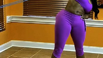 big booty ebony milf showing her phat ass in purple spandex