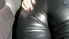 big titted chick in sexy black leather pants