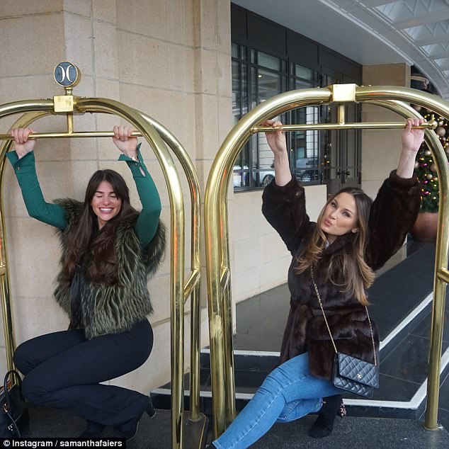 birthday fun sam frolicked with friends at the dorchester hotel she wrapped up against