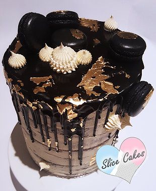 black and gold drip cake semi naked frosting melbourne australia cake artist