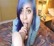 blue haired petite teen does anal with her dildo