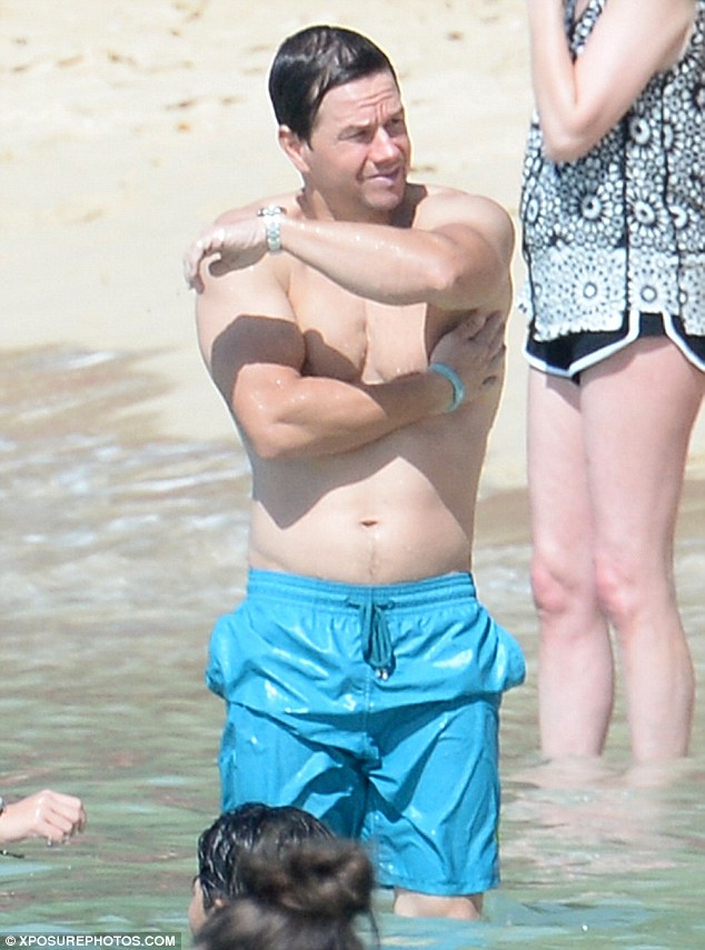 boy in blue wahlberg looked like a hunky dad while vacationing with family in barbados