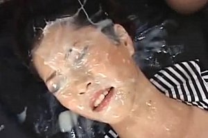 bukkake beautiful japanese face gets cum drenched guys 1