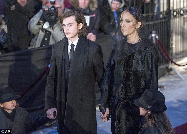 celine dion leaves the church with her children rene charles center left