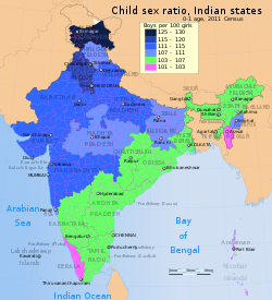 census sex ratio map for the states and union territories of india boys per girls in to age group