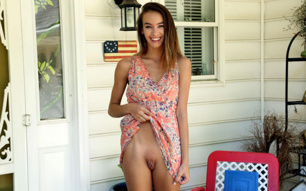charity crawford brunette outdoors sundress no panties shaved pussy labia