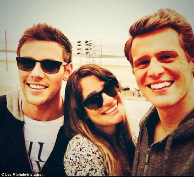 close lea posted a photo of herself with cory and her best friend jonathan groff