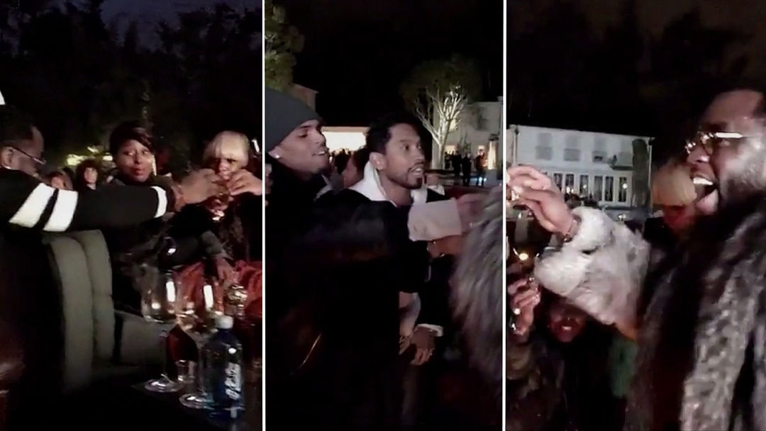 diddy chris brown shots fired at super bowl party tequila shots