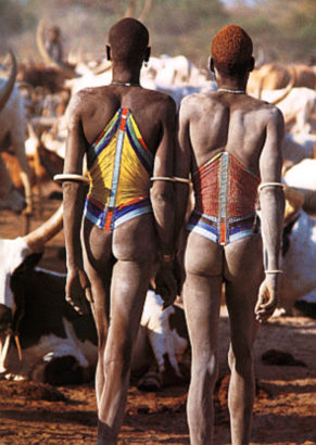 dinka men wearing their traditional corset malual