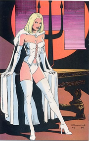 emma in her original look as the white queen of the hellfire club art john bolton