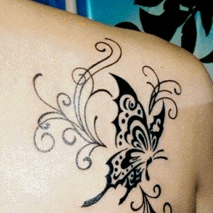 floral pattern and tribal beautiful butterfly tattoo for women