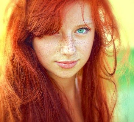freckles beauty freckles green eyes long hair red hair young