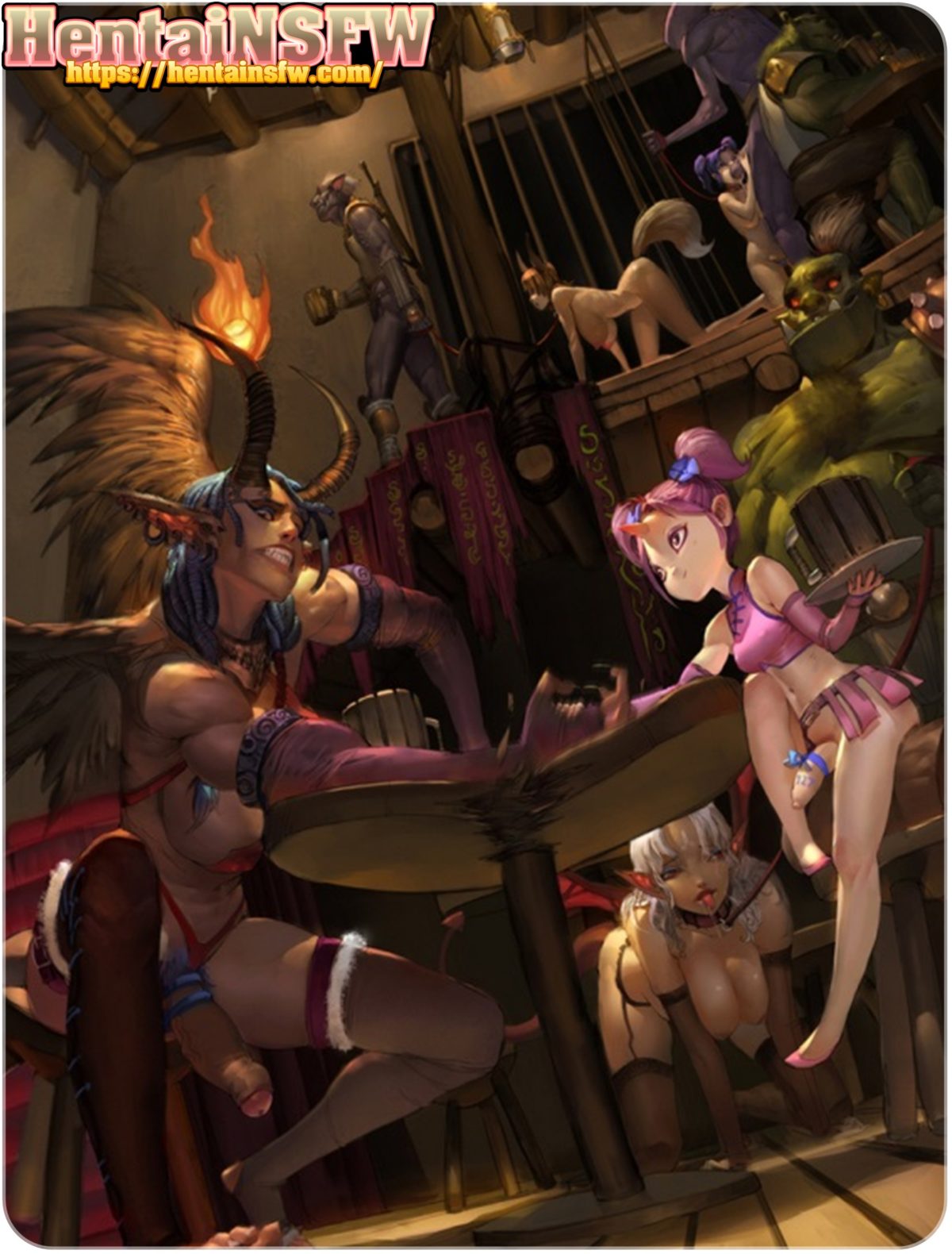 full color uncensored futa oppai hentai fantasy art of futanari babes in a sex game tavern