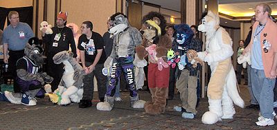 furry fans prepare for a race at midwest furfest