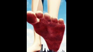 giantess miku crushes cities under her massive smelly feet
