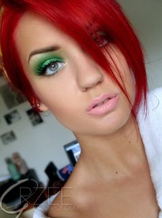 green eye shadow and red hair beautiful with the green eyes and red hair