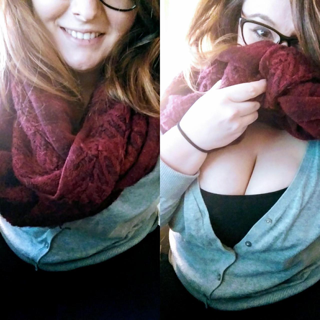 guess what im hiding under scarf at work today porn