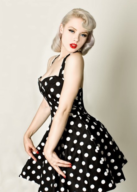 hair black white vintage inspired polka dot halter dress pin up retro size small
