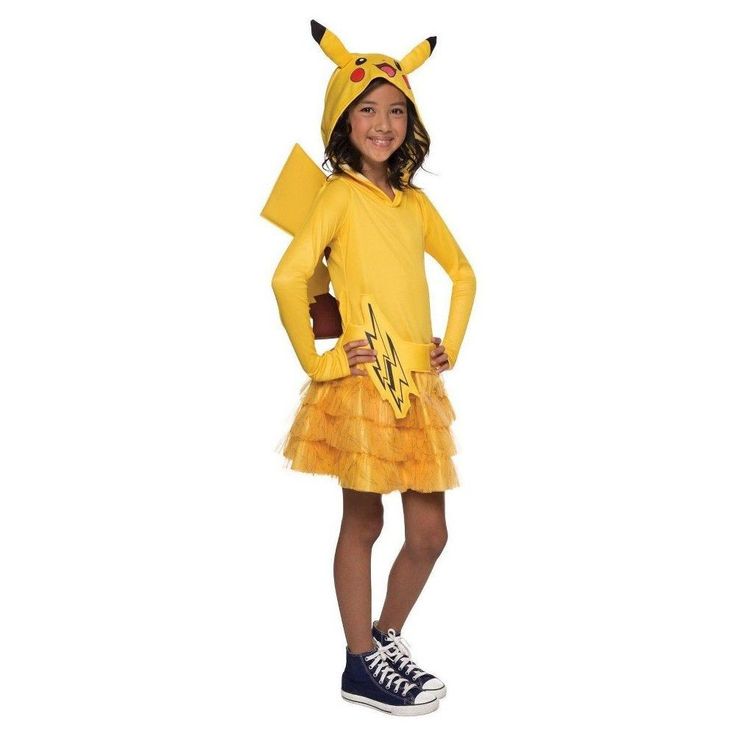 halloween pokemon girls pikachu hoodie dress costume medium size yellow