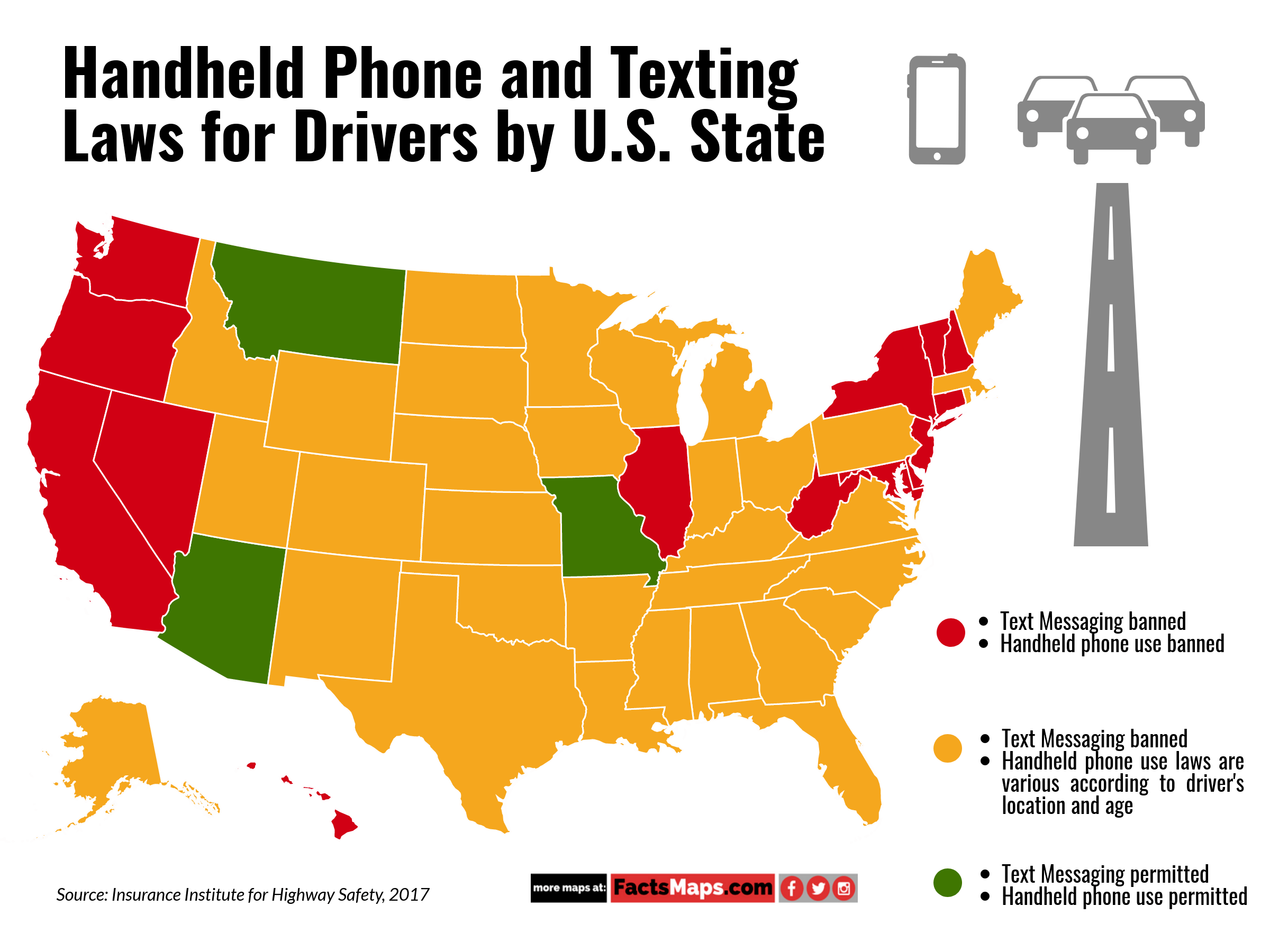 handheld phone and texting laws for drivers u state