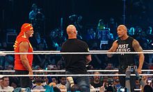 hogan left along stone cold steve austin and the rock at wrestlemania in april