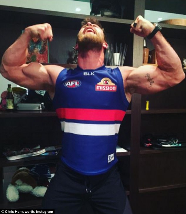 hollywood actor and western bulldogs fan chris hemsworth pictured