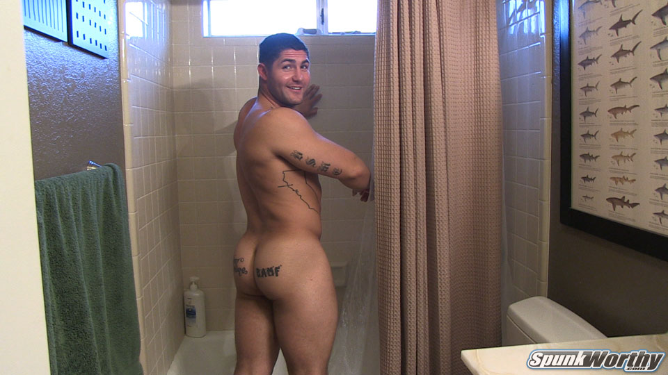 hot straight marine jock nicholas takes a shower shows off his butt and gets soapy