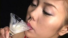 japanese lady drinking glass of cum