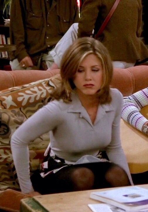 jennifer aniston in a sexy outfit and black tights as rachel green on friends
