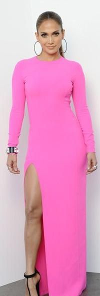 jennifer lopez in springs hot new color neon pink she wears a michael kors slash dress for her american idol appearance