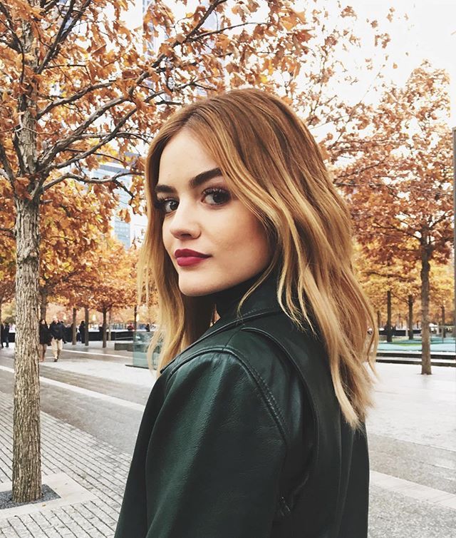 lucy hale debuts perfect amber hair heres exactly how to copy