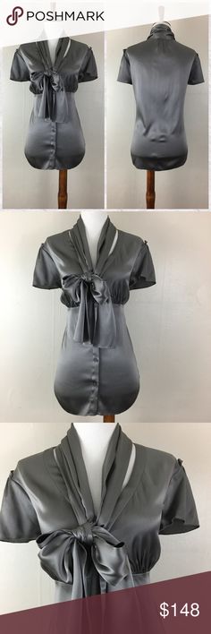 magaschoni collection silk stretch button down top