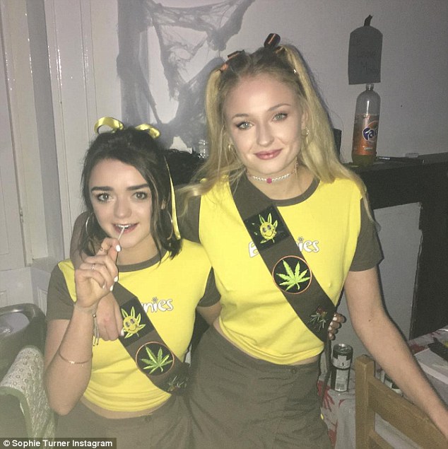 maisie williams and sophie turner dress up as marijuana girl