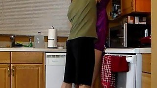 mom lets son lift her and grind her hot ass until he cums in his shorts 1