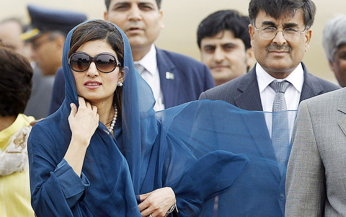 pakistans foreign minister hina rabbani khar arrives at the airport in new delhi
