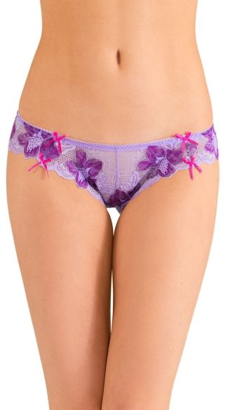pale purple and dark purple floral lace bikini panty with scalloped lace trim mini
