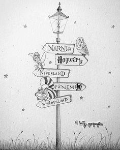 pencil drawing lamp post harry potter hogwarts peter pan neverland wonderland