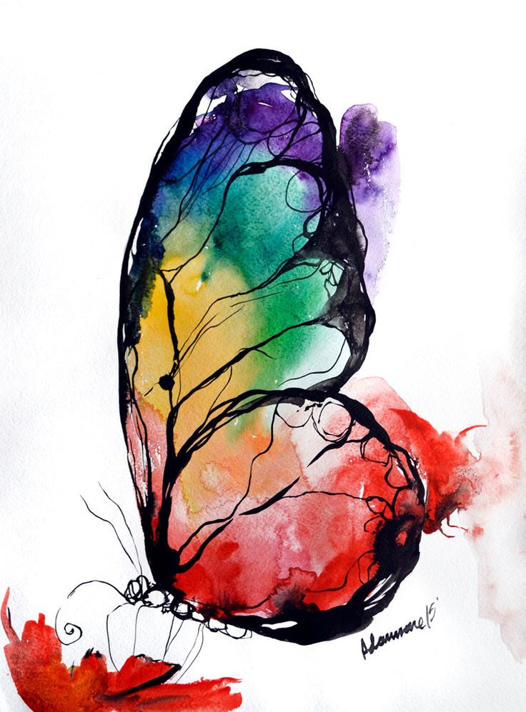 rainbow butterfly original watercolor painting colorful nature wall art unusual birthday present