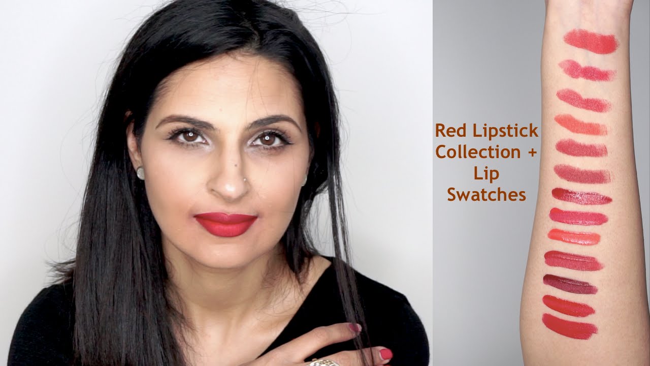 red lipstick collection lip swatches indian brown asian tanned medium skin tones manisha moments youtube