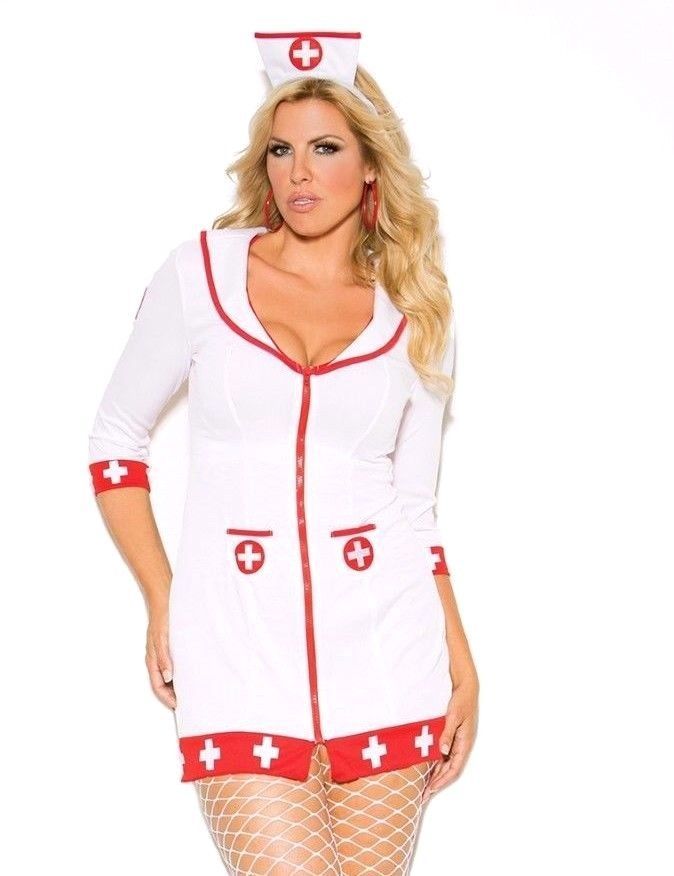 sexy nurse halloween costume women white red dress hat role play kink