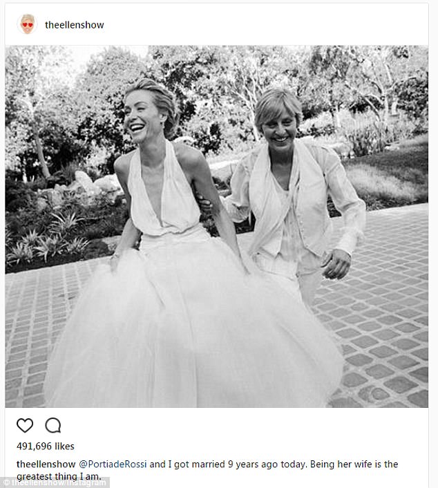sharing is caring ellen degeneres posted an instagram photo from her wedding to portia