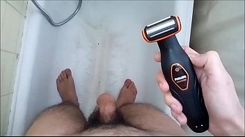 shaving big thick sexy hot hairy cock ball