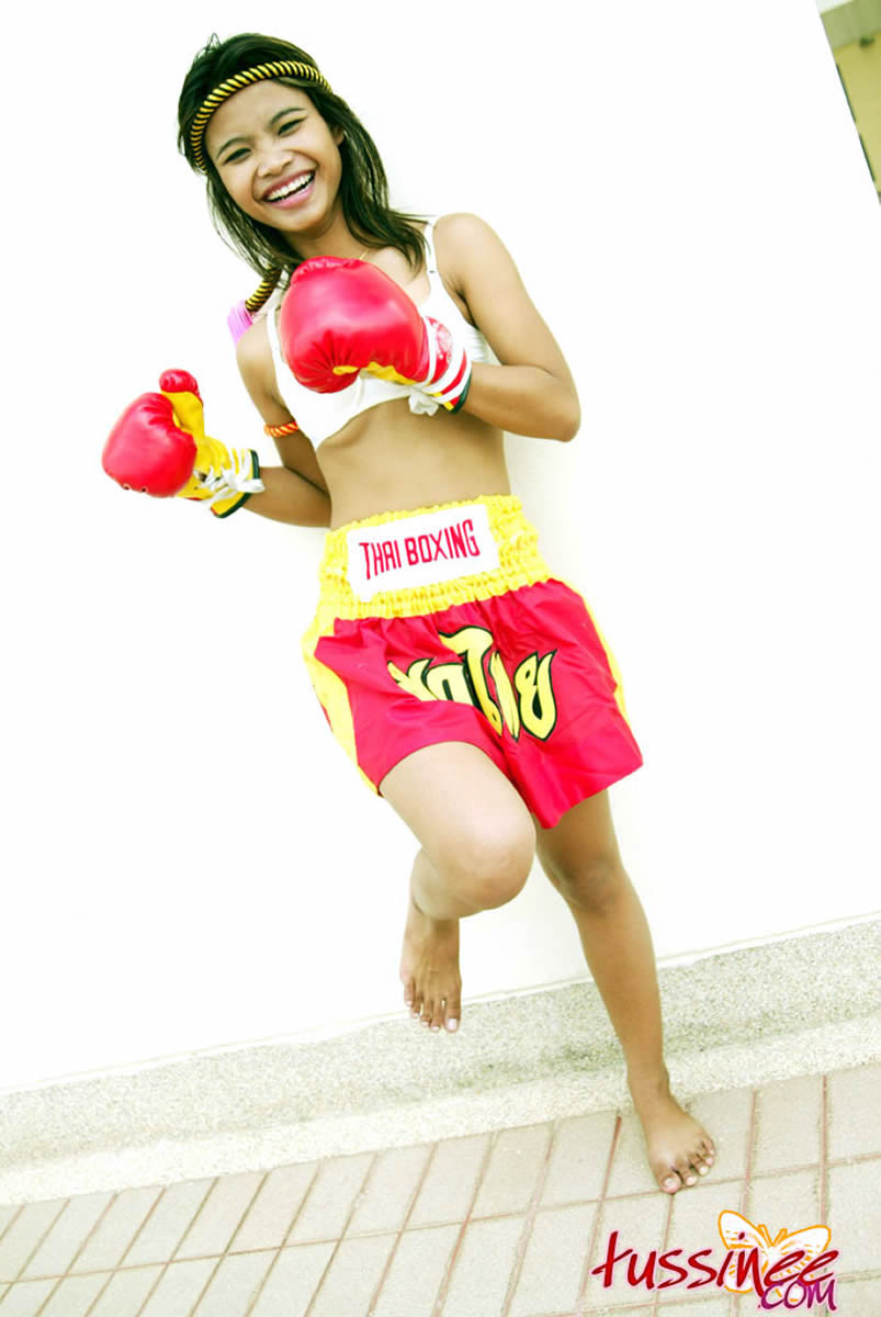 skinny bangkok teen tussinee in a sexy muay thai boxing outfit
